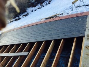 wood decking edged with pavers