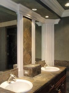 Double bath sinks with terra cotta counters