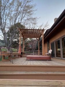 Deck and Arbor on larger deck. Looking from the left side